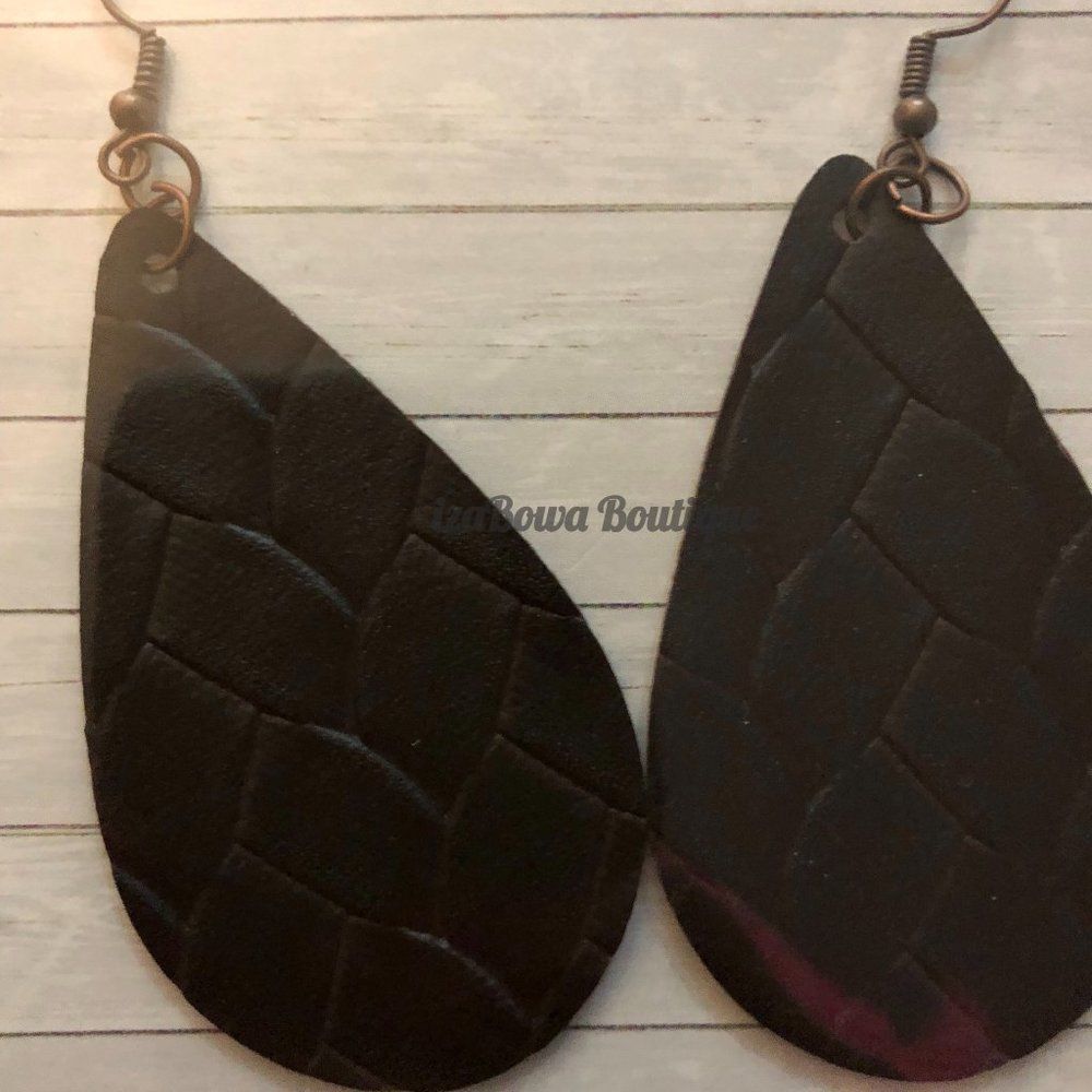 Black Braided Weave Faux Leather Earring  ER1688  Handmade NWT Boutique